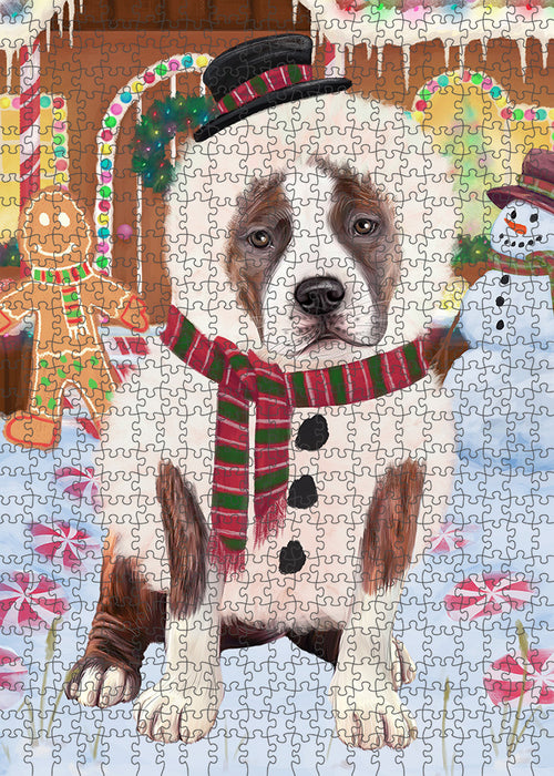 Christmas Gingerbread House Candyfest American Staffordshire Terrier Dog Puzzle with Photo Tin PUZL92752