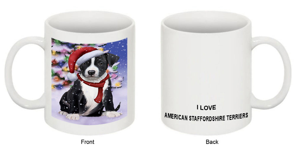 Winterland Wonderland American Staffordshire Terrier Dog In Christmas Holiday Scenic Background Coffee Mug MUG49123