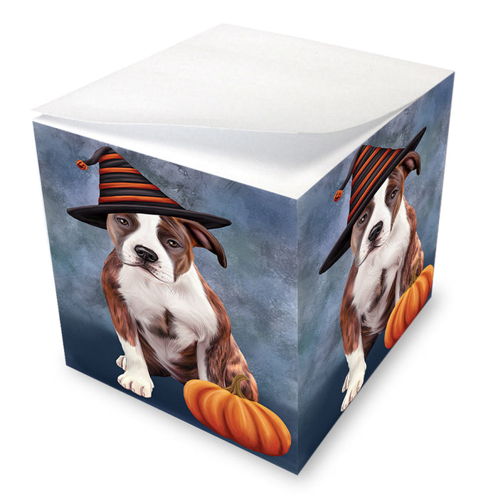 Happy Halloween American Staffordshire Terrier Dog Wearing Witch Hat with Pumpkin Note Cube NOC56357