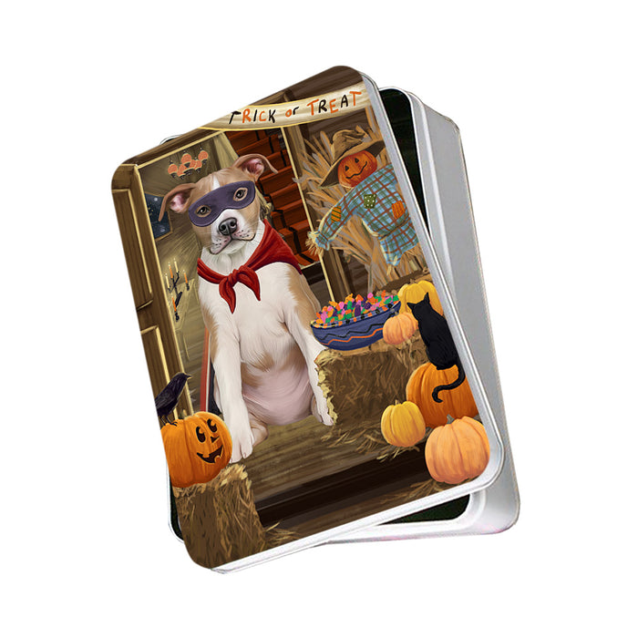 Enter at Own Risk Trick or Treat Halloween American Staffordshire Terrier Dog Photo Storage Tin PITN52945