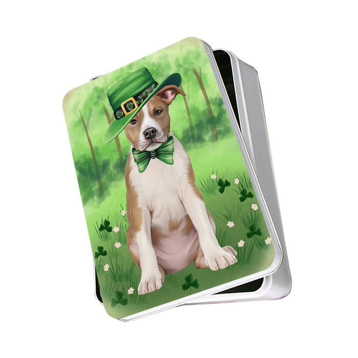 St. Patricks Day Irish Portrait American Staffordshire Terrier Dog Photo Storage Tin PITN56911