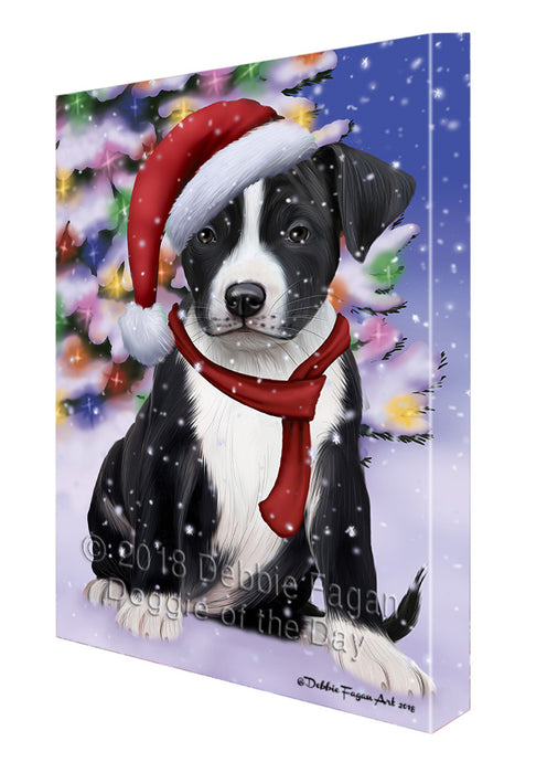 Winterland Wonderland American Staffordshire Terrier Dog In Christmas Holiday Scenic Background Canvas Print Wall Art Décor CVS101375