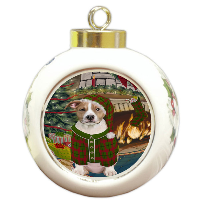 The Stocking was Hung American Staffordshire Terrier Dog Round Ball Christmas Ornament RBPOR55521