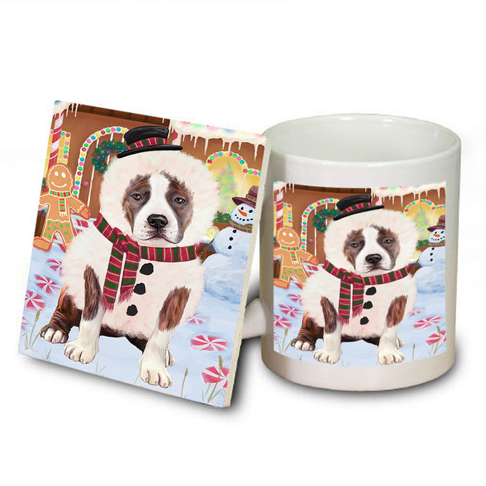 Christmas Gingerbread House Candyfest American Staffordshire Terrier Dog Mug and Coaster Set MUC56130