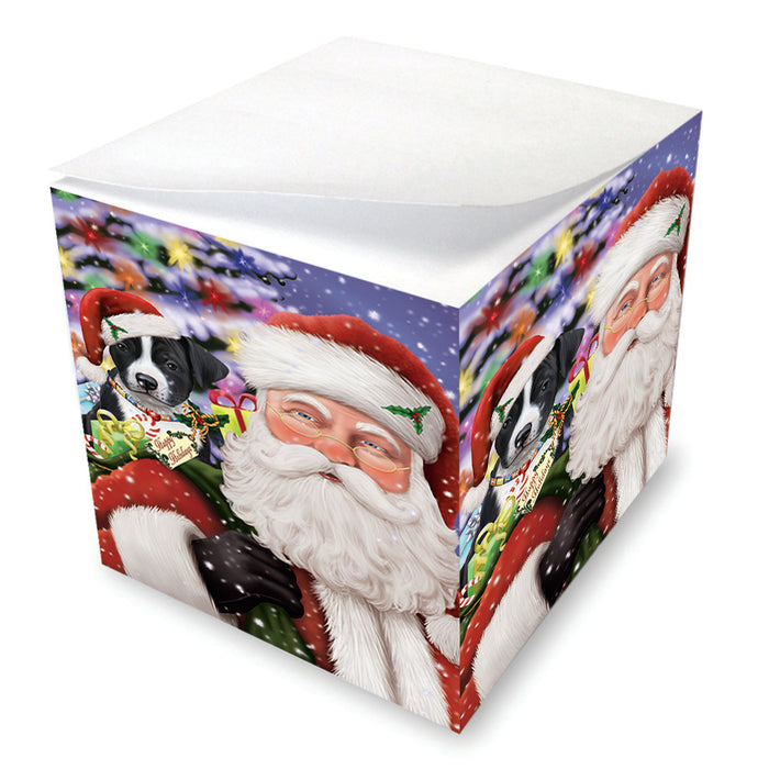 Santa Carrying American Staffordshire Terrier Dog and Christmas Presents Note Cube NOC55312