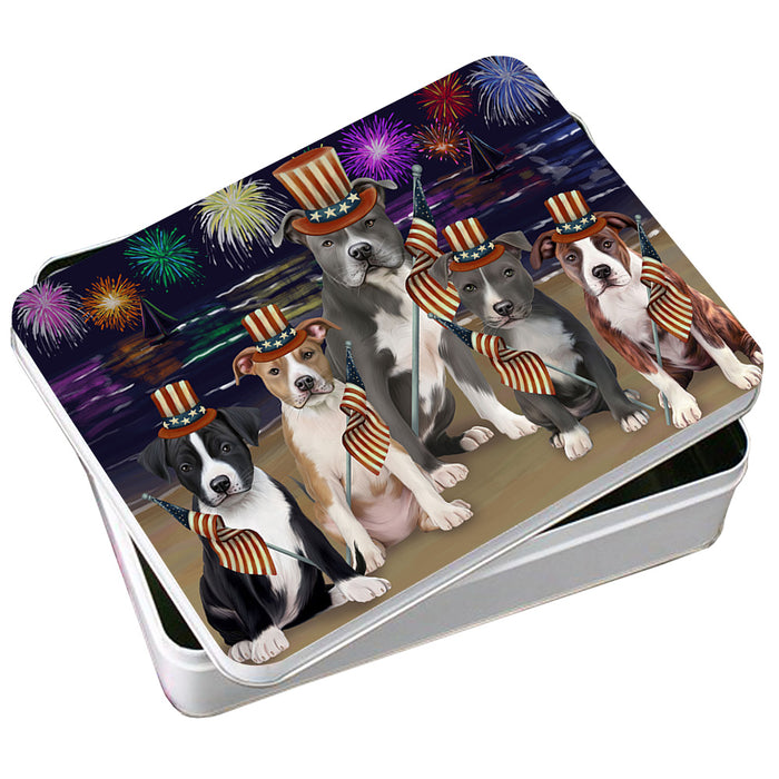 4th of July Independence Day Firework American Staffordshire Terriers Dog Photo Storage Tin PITN52392