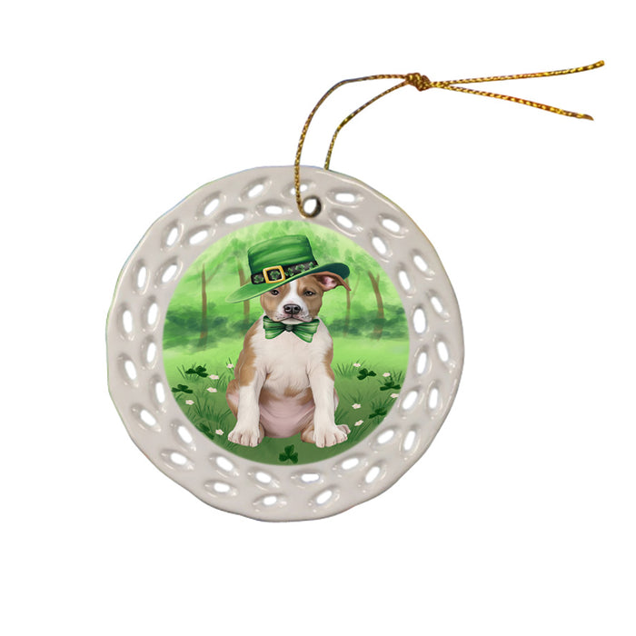 St. Patricks Day Irish Portrait American Staffordshire Terrier Dog Ceramic Doily Ornament DPOR57908