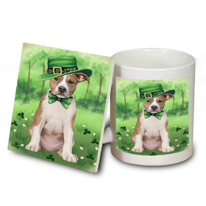 St. Patricks Day Irish Portrait American Staffordshire Terrier Dog Mug and Coaster Set MUC56960