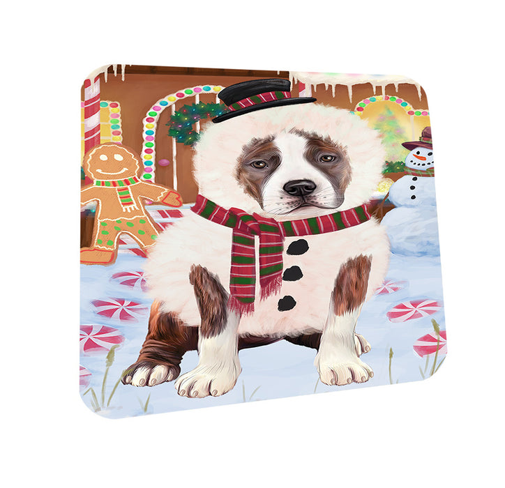 Christmas Gingerbread House Candyfest American Staffordshire Terrier Dog Coasters Set of 4 CST56096
