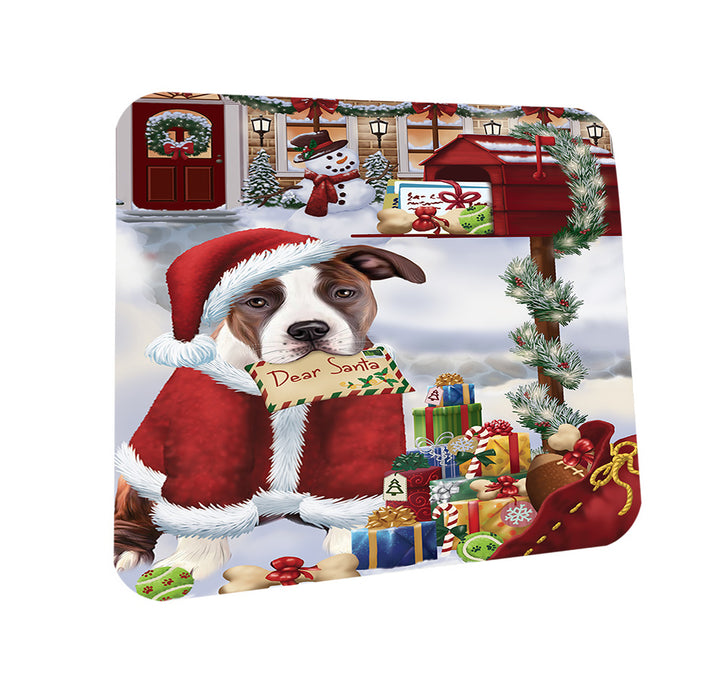 American Staffordshire Terrier Dog Dear Santa Letter Christmas Holiday Mailbox Coasters Set of 4 CST53474