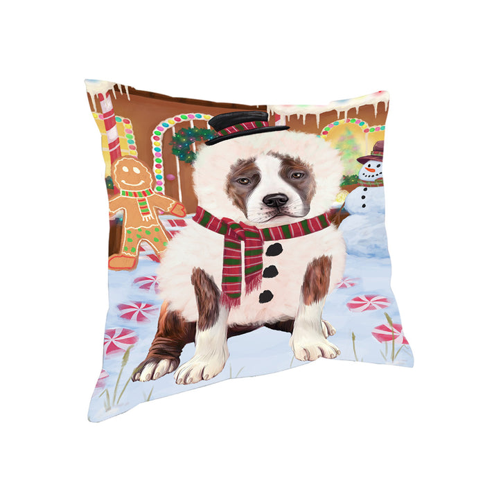 Christmas Gingerbread House Candyfest American Staffordshire Terrier Dog Pillow PIL78844