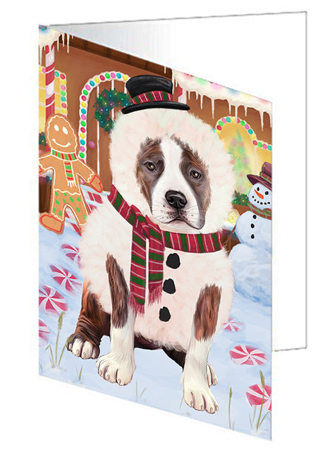 Christmas Gingerbread House Candyfest American Staffordshire Terrier Dog Handmade Artwork Assorted Pets Greeting Cards and Note Cards with Envelopes for All Occasions and Holiday Seasons GCD72929