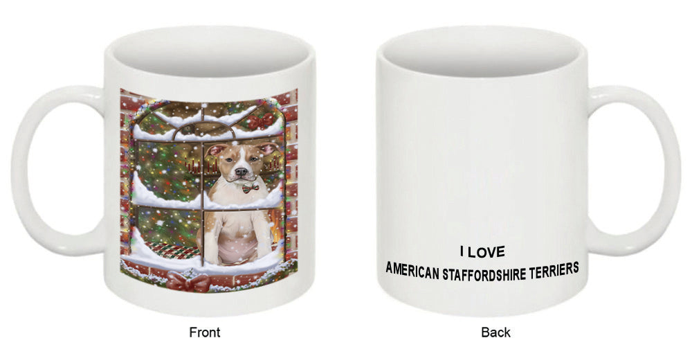 Please Come Home For Christmas American Staffordshire Terrier Dog Sitting In Window Coffee Mug MUG49007