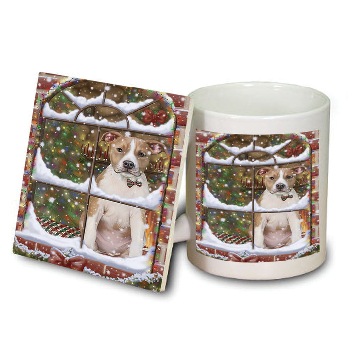 Please Come Home For Christmas American Staffordshire Terrier Dog Sitting In Window Mug and Coaster Set MUC53601