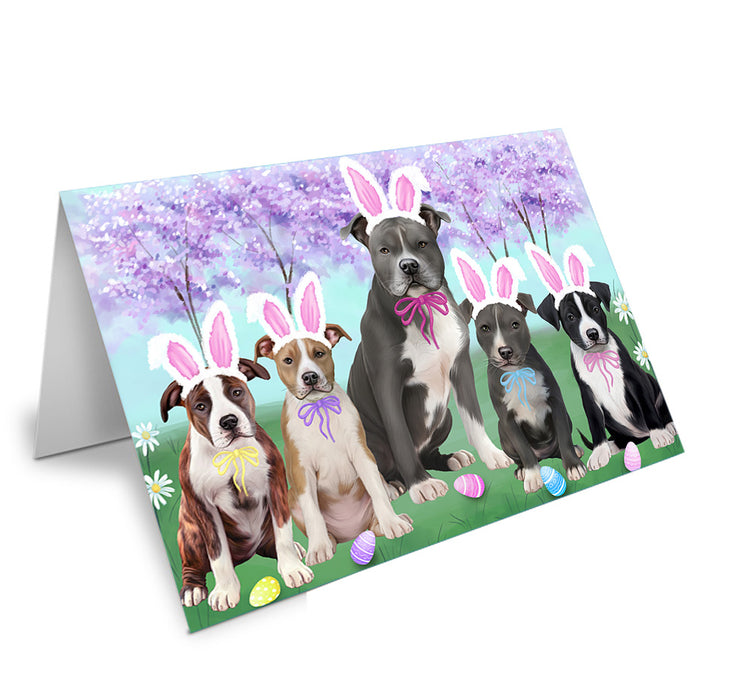 Easter Holiday American Staffordshire Terriers Dog Handmade Artwork Assorted Pets Greeting Cards and Note Cards with Envelopes for All Occasions and Holiday Seasons GCD76106