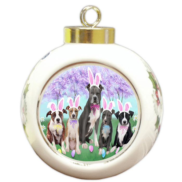 Easter Holiday American Staffordshire Terriers Dog Round Ball Christmas Ornament RBPOR57265