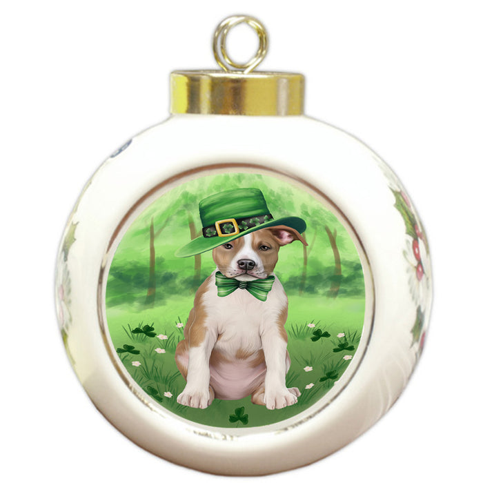 St. Patricks Day Irish Portrait American Staffordshire Terrier Dog Round Ball Christmas Ornament RBPOR58095