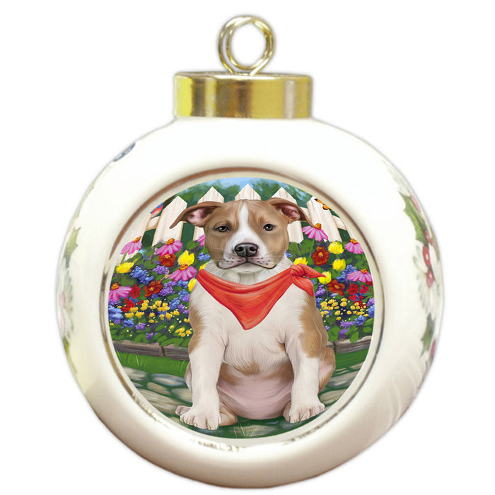 Spring Floral American Staffordshire Terrier Dog Round Ball Christmas Ornament RBPOR52226