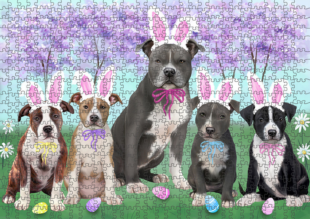 Easter Holiday American Staffordshire Terriers Dog Puzzle with Photo Tin PUZL95772