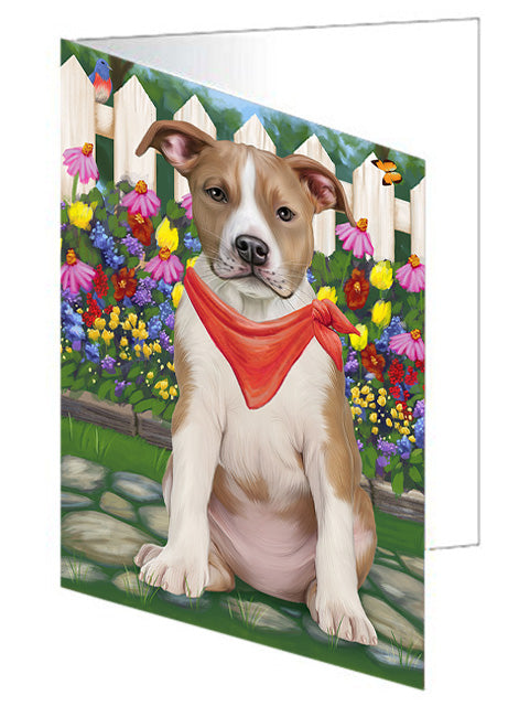 Spring Floral American Staffordshire Terrier Dog Handmade Artwork Assorted Pets Greeting Cards and Note Cards with Envelopes for All Occasions and Holiday Seasons GCD60707