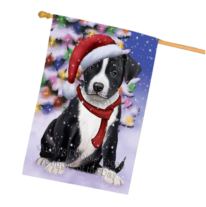 Winterland Wonderland American Staffordshire Terrier Dog In Christmas Holiday Scenic Background House Flag FLG53923