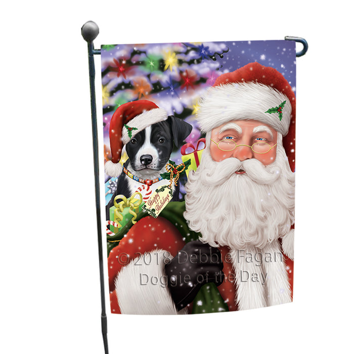 Santa Carrying American Staffordshire Terrier Dog and Christmas Presents Garden Flag GFLG53728