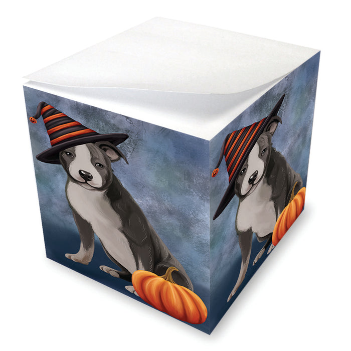 Happy Halloween American Staffordshire Terrier Dog Wearing Witch Hat with Pumpkin Note Cube NOC56502