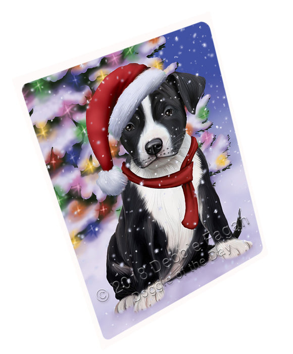 Winterland Wonderland American Staffordshire Terrier Dog In Christmas Holiday Scenic Background Large Refrigerator / Dishwasher Magnet RMAG83232