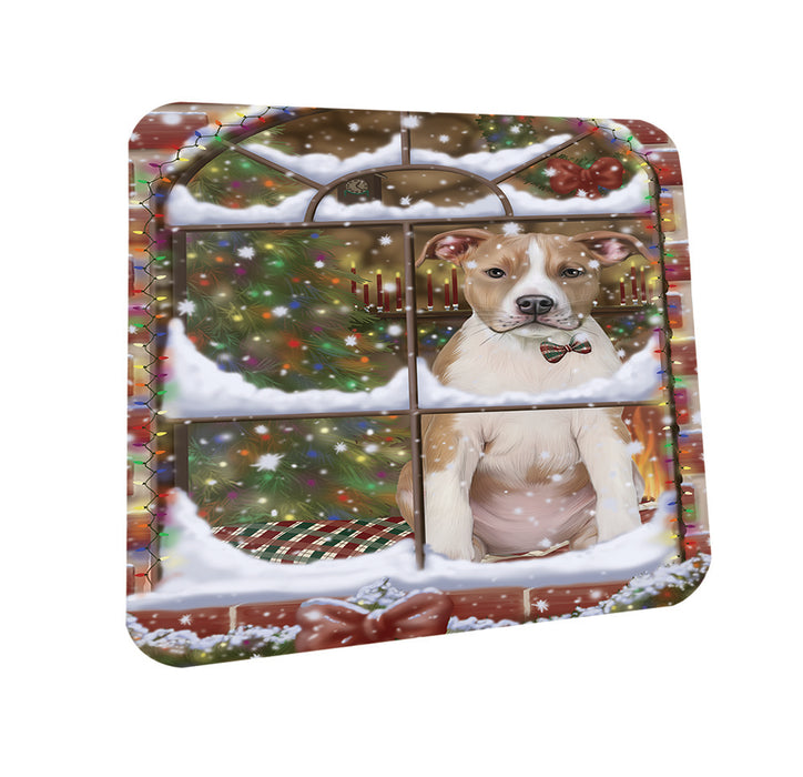 Please Come Home For Christmas American Staffordshire Terrier Dog Sitting In Window Coasters Set of 4 CST53567