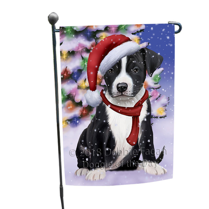 Winterland Wonderland American Staffordshire Terrier Dog In Christmas Holiday Scenic Background Garden Flag GFLG53787