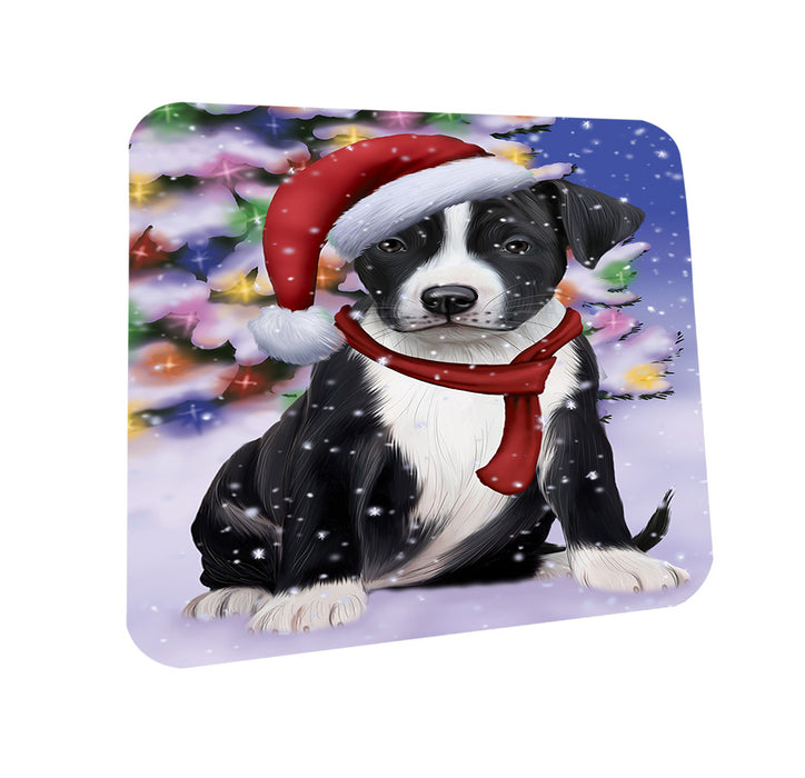 Winterland Wonderland American Staffordshire Terrier Dog In Christmas Holiday Scenic Background Coasters Set of 4 CST53683