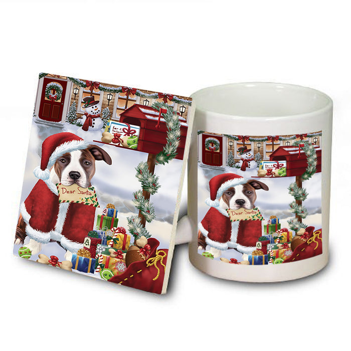 American Staffordshire Terrier Dog Dear Santa Letter Christmas Holiday Mailbox Mug and Coaster Set MUC53508