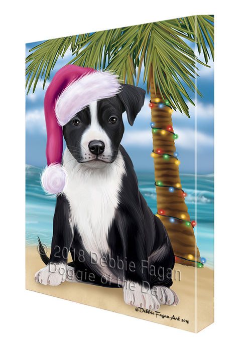 Summertime Happy Holidays Christmas American Staffordshire Terrier Dog on Tropical Island Beach Canvas Print Wall Art Décor CVS108593