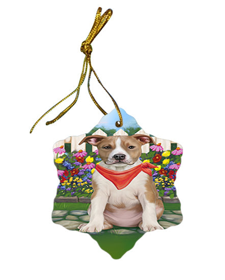 Spring Floral American Staffordshire Terrier Dog Star Porcelain Ornament SPOR52217