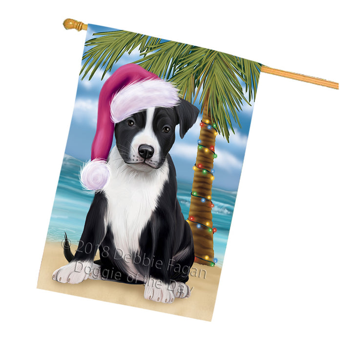 Summertime Happy Holidays Christmas American Staffordshire Terrier Dog on Tropical Island Beach House Flag FLG54725