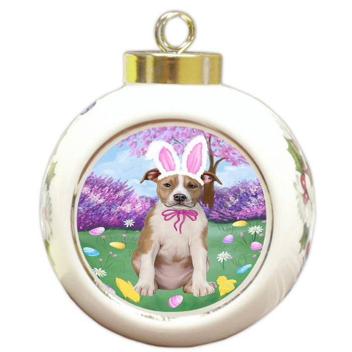 Easter Holiday American Staffordshire Terrier Dog Round Ball Christmas Ornament RBPOR57266