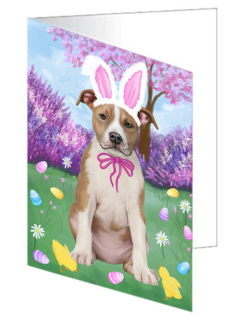 Easter Holiday American Staffordshire Terrier Dog Handmade Artwork Assorted Pets Greeting Cards and Note Cards with Envelopes for All Occasions and Holiday Seasons GCD76109