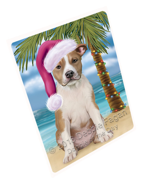 Summertime Happy Holidays Christmas American Staffordshire Terrier Dog on Tropical Island Beach Large Refrigerator / Dishwasher Magnet RMAG88050