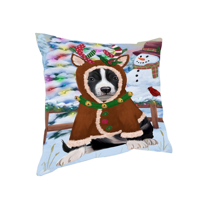 Christmas Gingerbread House Candyfest American Staffordshire Terrier Dog Pillow PIL78848
