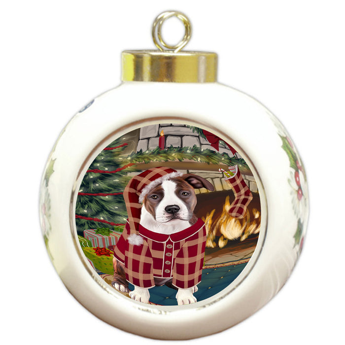 The Stocking was Hung American Staffordshire Terrier Dog Round Ball Christmas Ornament RBPOR55522