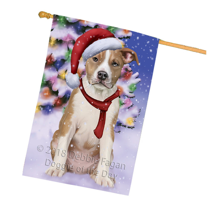 Winterland Wonderland American Staffordshire Terrier Dog In Christmas Holiday Scenic Background House Flag FLG53924