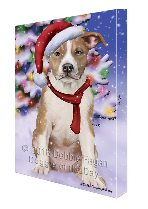 Winterland Wonderland American Staffordshire Terrier Dog In Christmas Holiday Scenic Background Canvas Print Wall Art Décor CVS101384