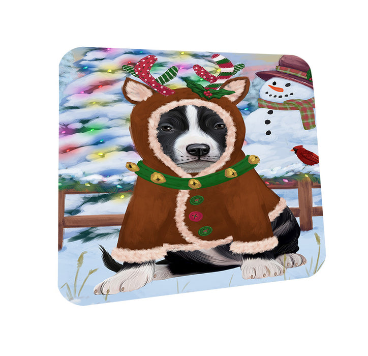 Christmas Gingerbread House Candyfest American Staffordshire Terrier Dog Coasters Set of 4 CST56097