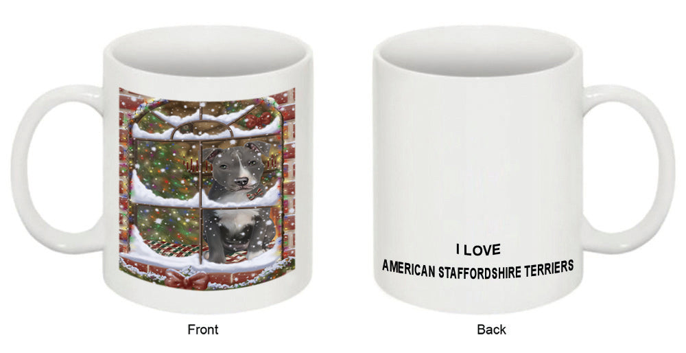 Please Come Home For Christmas American Staffordshire Terrier Dog Sitting In Window Coffee Mug MUG49008
