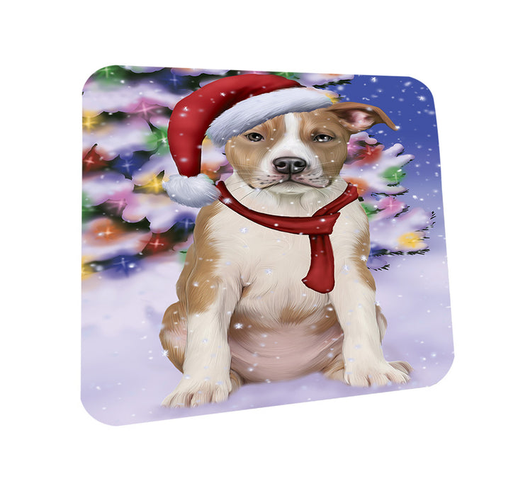 Winterland Wonderland American Staffordshire Terrier Dog In Christmas Holiday Scenic Background Coasters Set of 4 CST53684