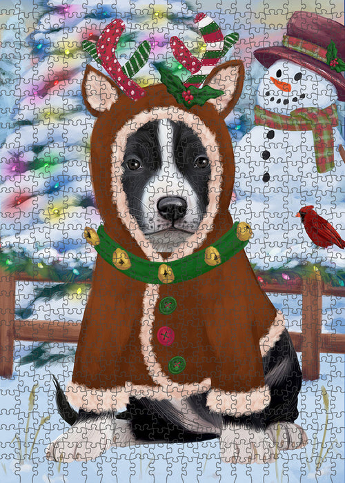Christmas Gingerbread House Candyfest American Staffordshire Terrier Dog Puzzle with Photo Tin PUZL92756