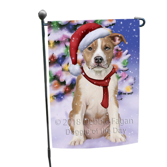 Winterland Wonderland American Staffordshire Terrier Dog In Christmas Holiday Scenic Background Garden Flag GFLG53788