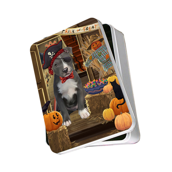 Enter at Own Risk Trick or Treat Halloween American Staffordshire Terrier Dog Photo Storage Tin PITN52946