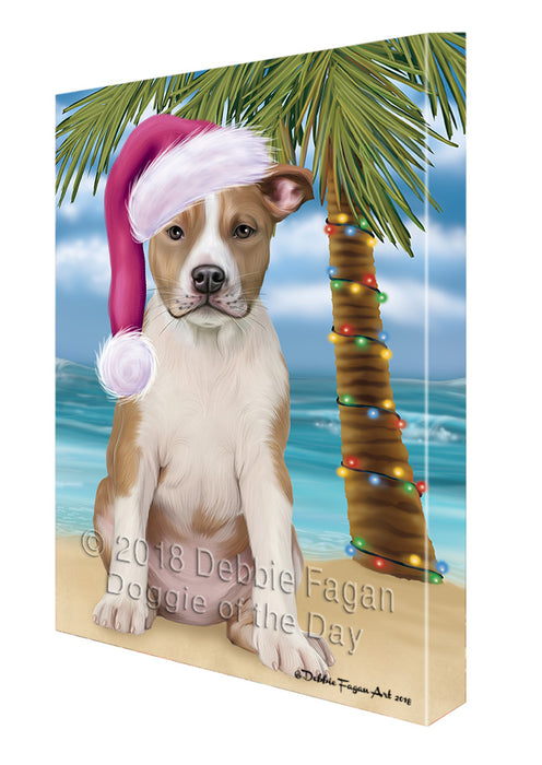 Summertime Happy Holidays Christmas American Staffordshire Terrier Dog on Tropical Island Beach Canvas Print Wall Art Décor CVS108602