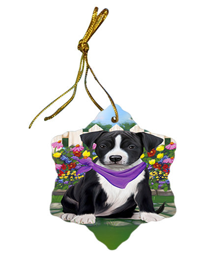 Spring Floral American Staffordshire Terrier Dog Star Porcelain Ornament SPOR52218